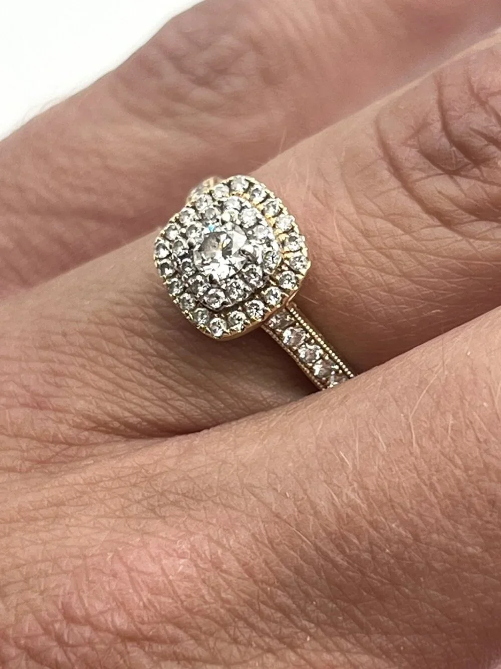 Authentic Neil Lane 14K Gold Diamond Double Halo Engagement Ring Vintage Sz 8.5